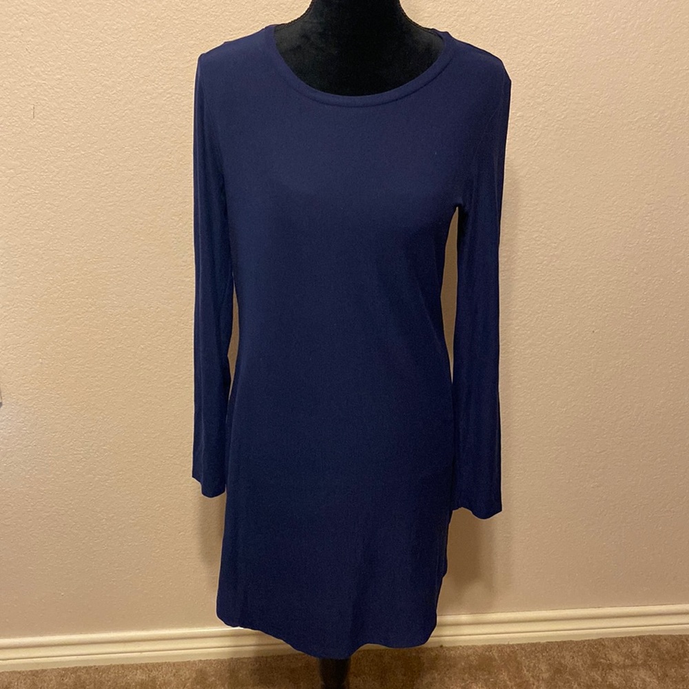 Very Soft Dark Blue Long Sleeve Shirt Dress